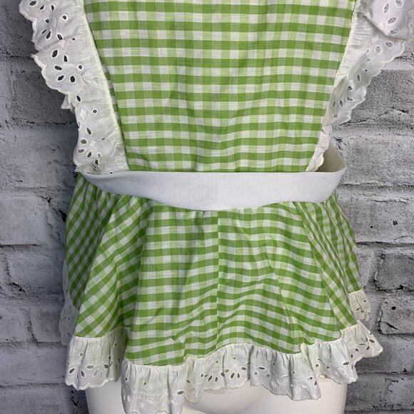 Vintage Apron Gingham Eyelet Ruffle Trim Square Neck Cottagecore Coquette Top - Picture 3 of 12